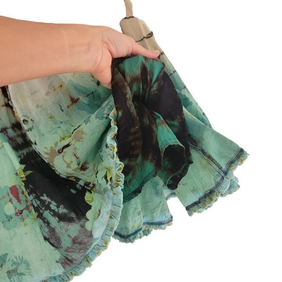 Tianello Layered Ruffle Tie Dye Beaded Floral Summer V Neck Midi Dress XS - Picture 6 of 14